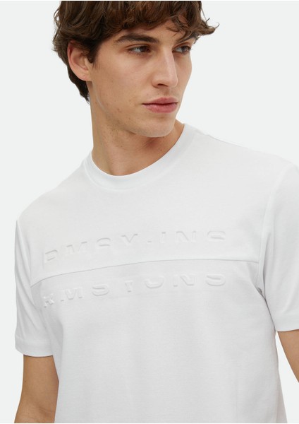 Beyaz Baskılı Bisiklet Yaka %100 Pamuk T-Shirt modelleri