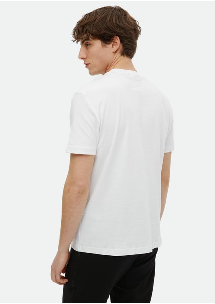 Beyaz Baskılı Bisiklet Yaka %100 Pamuk T-Shirt fırsatları