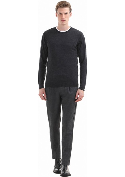 Antrasit Bisiklet Yaka Düz Örgü %100 Yün Triko Kazak fiyatları