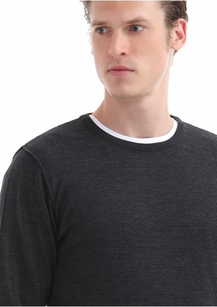 Antrasit Bisiklet Yaka Düz Örgü %100 Yün Triko Kazak modelleri