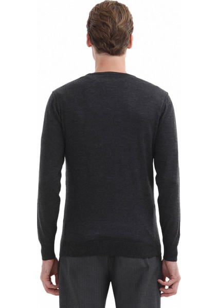 Antrasit Bisiklet Yaka Düz Örgü %100 Yün Triko Kazak fırsatları