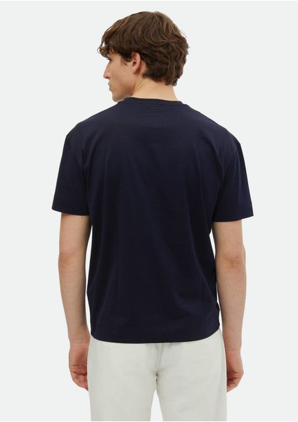 Lacivert Çizgili Bisiklet Yaka %100 Pamuk T-Shirt indirimleri