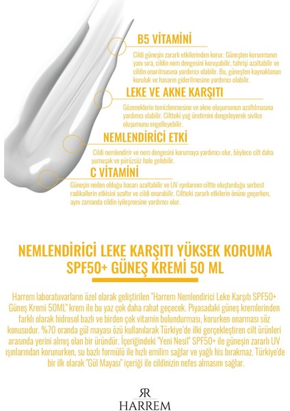 Nemlendirici Leke Karşıtı SPF50+ Güneş Kremi 50 ml