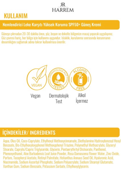 Nemlendirici Leke Karşıtı SPF50+ Güneş Kremi 50 ml