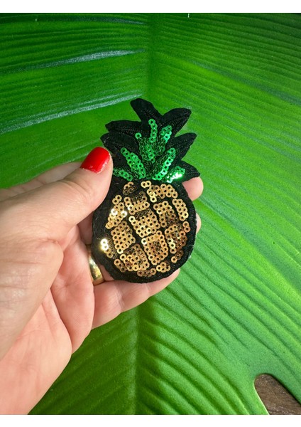 8x5 cm Ütü Ile Yapışan Pul Payetli Ananas Arma Dikiş Aksesuarı