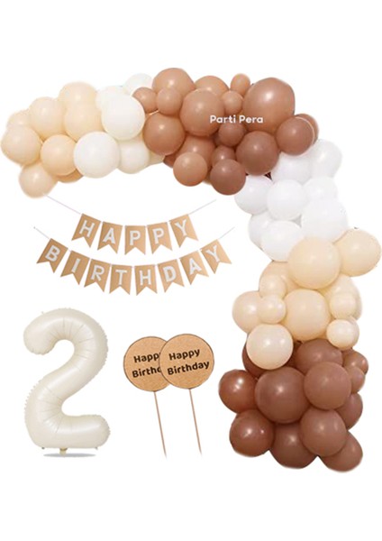 Kahverengi Ten Rengi Beyaz Balon Zinciri Krem Rakam Folyo Balon Doğum Günü Balon Seti