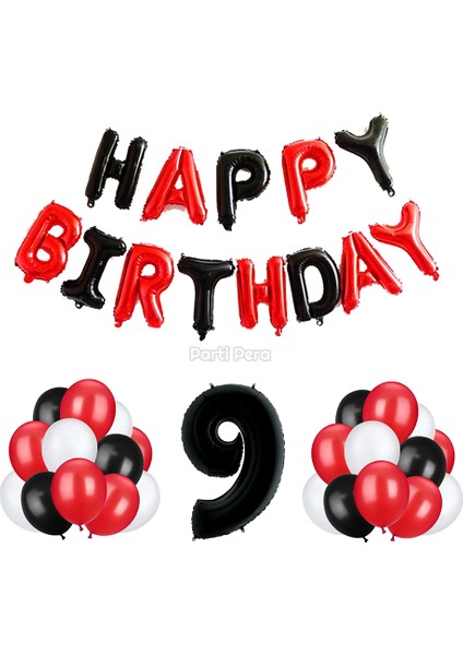 Happy Birthday Folyo Balon Doğum Günü Balon Seti Siyah Rakam Folyo Balon