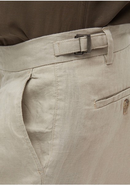 Bej Düz Dokuma Carrot Fit Casual %100 Keten Bermuda fırsatları