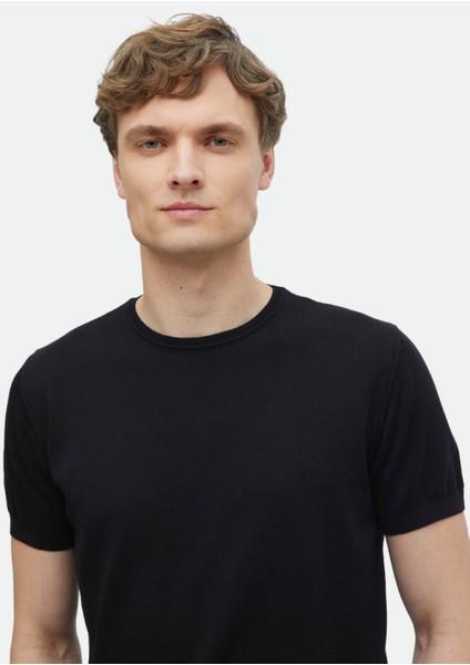 Siyah Bisiklet Yaka Düz Örgü %100 Pamuk Triko fırsatları