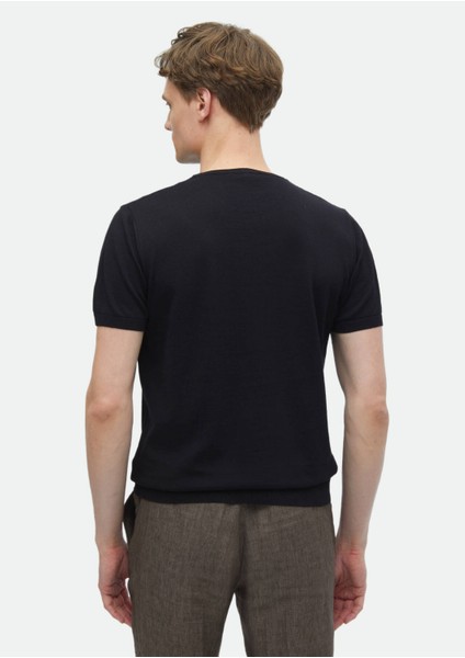 Siyah Bisiklet Yaka Düz Örgü %100 Pamuk Triko indirimleri