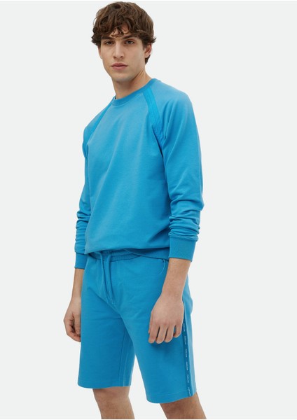 Turkuaz Bisiklet Yaka Düz Sweatshırt