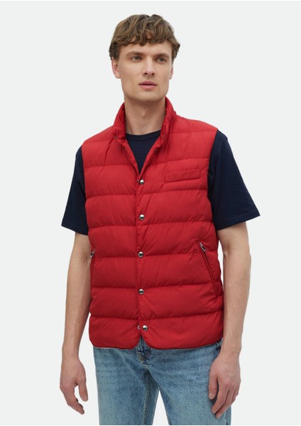 Kırmızı Regular Fit Dik Yaka Casual Dokuma Spor Yelek