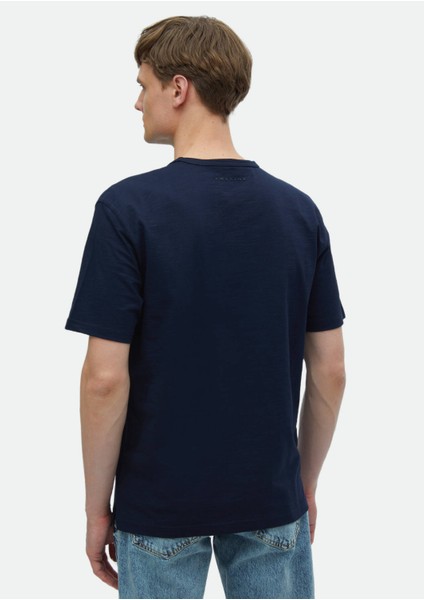 Lacivert Düz Bisiklet Yaka %100 Pamuk T-Shirt fırsatları