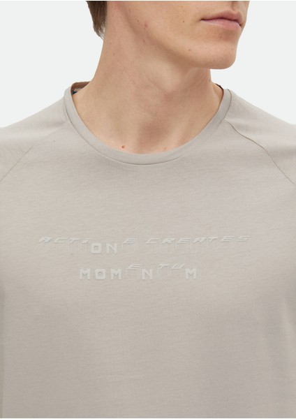 Açık Gri Baskılı Bisiklet Yaka %100 Pamuk T-Shirt modelleri