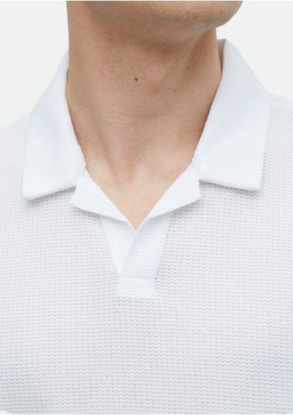 Beyaz Jakarlı Polo Yaka %100 Pamuk T-Shirt fırsatları