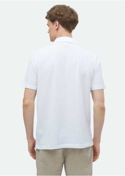 Beyaz Jakarlı Polo Yaka %100 Pamuk T-Shirt indirimleri