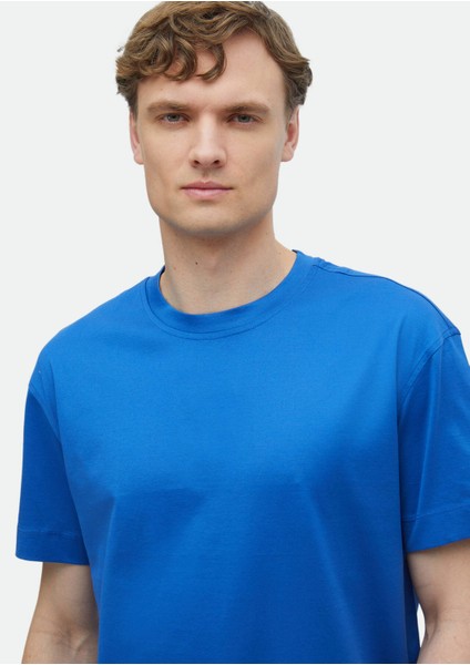 Mavi Düz Bisiklet Yaka %100 Pamuk T-Shirt modelleri