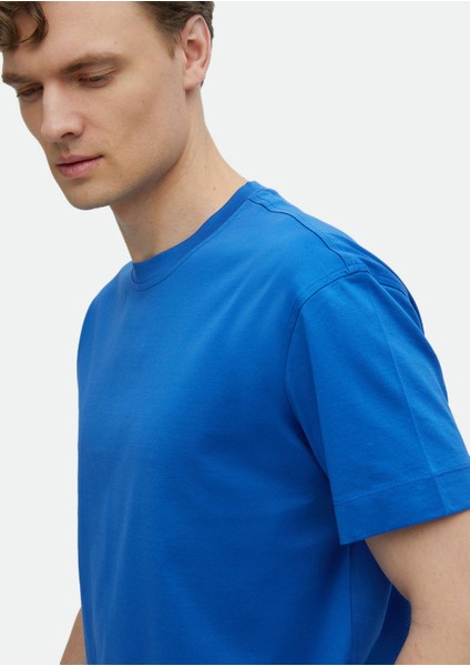 Mavi Düz Bisiklet Yaka %100 Pamuk T-Shirt fırsatları