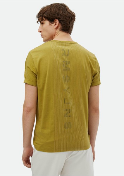 Yağ Yeşili Baskılı Bisiklet Yaka %100 Pamuk T-Shirt fırsatları