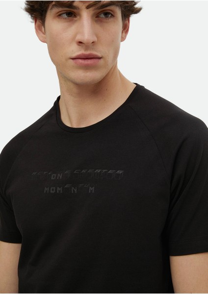 Siyah Baskılı Bisiklet Yaka %100 Pamuk T-Shirt modelleri