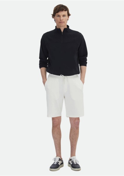 Ekru Düz Örme Jogging Fit Casual Bermuda