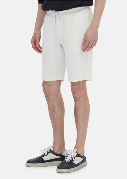 Ekru Düz Örme Jogging Fit Casual Bermuda modelleri