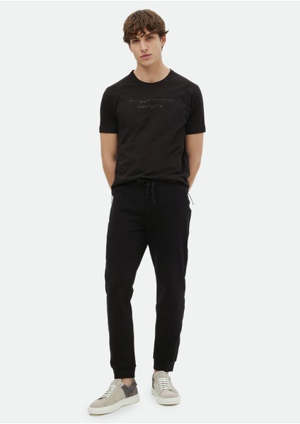 Siyah Baskılı Bisiklet Yaka %100 Pamuk T-Shirt fiyatları