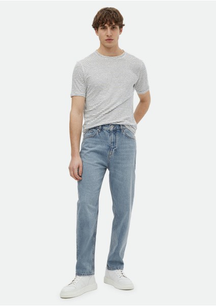 İndigo Çizgili Bisiklet Yaka %100 Keten T-Shirt fiyatları