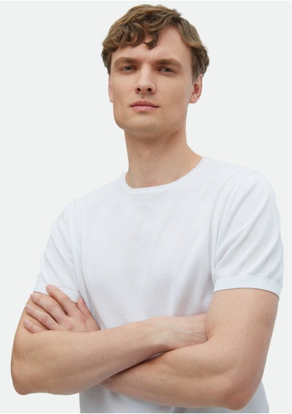 Beyaz Bisiklet Yaka Düz Örgü %100 Pamuk Triko modelleri