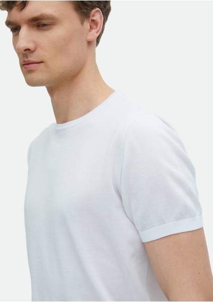 Beyaz Bisiklet Yaka Düz Örgü %100 Pamuk Triko fırsatları