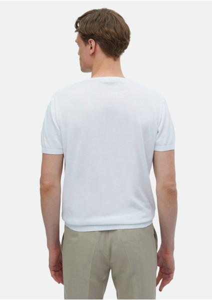 Beyaz Bisiklet Yaka Düz Örgü %100 Pamuk Triko indirimleri