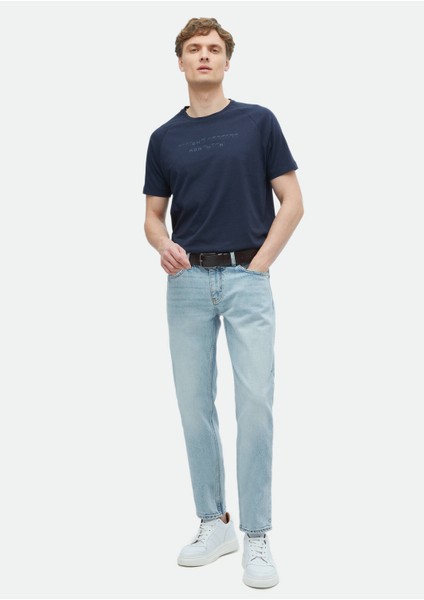 Lacivert Baskılı Bisiklet Yaka %100 Pamuk T-Shirt fiyatları