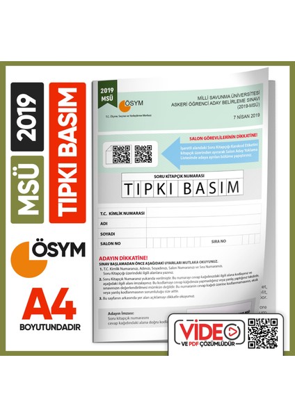 MSÜ 2019 ÖSYM Tıpkı Basım Türkiye Geneli Dijital Çözümlü Çıkmış Soru Kitapçığı