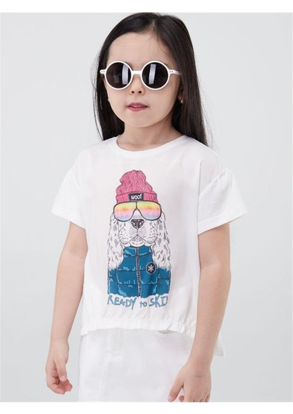 Kız Çocuk Pamuklu Köpek Baskılı Tshirt