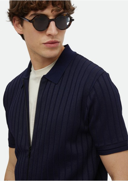 Lacivert Polo Yaka Jakarlı Hırka modelleri