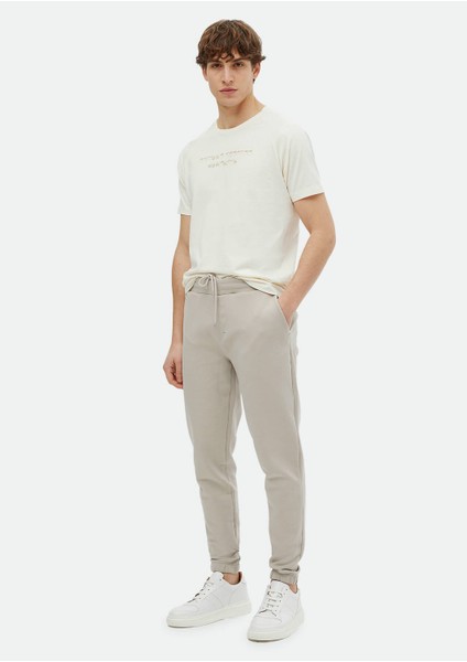 Ekru Baskılı Bisiklet Yaka %100 Pamuk T-Shirt fiyatları