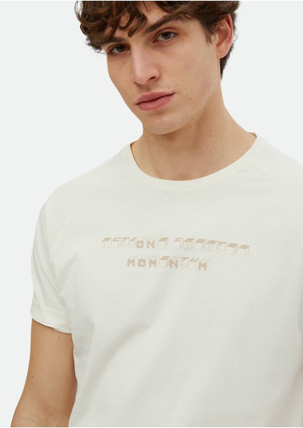 Ekru Baskılı Bisiklet Yaka %100 Pamuk T-Shirt modelleri