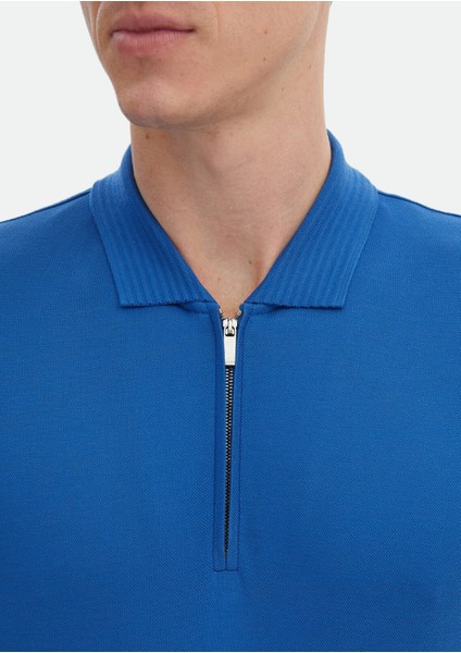 Mavi Düz Polo Yaka %100 Pamuk T-Shirt fırsatları