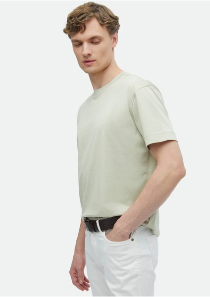 Küf Yeşili Düz Bisiklet Yaka %100 Pamuk T-Shirt modelleri