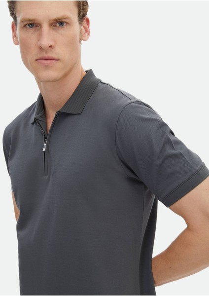 Koyu Gri Düz Polo Yaka %100 Pamuk T-Shirt fırsatları