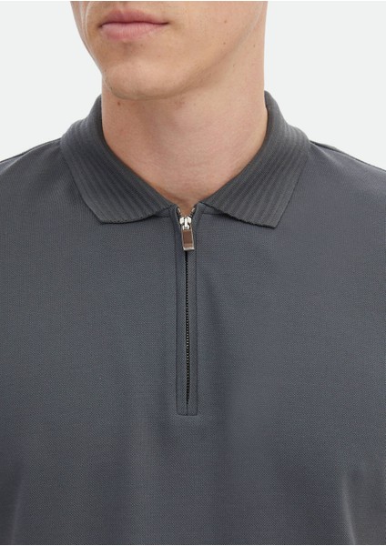 Koyu Gri Düz Polo Yaka %100 Pamuk T-Shirt indirimleri