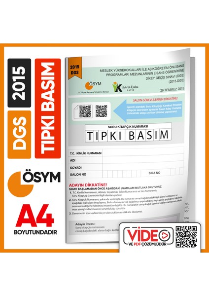 DGS 2015 ÖSYM Tıpkı Basım Çıkmış Soru Deneme Kitapçığı
