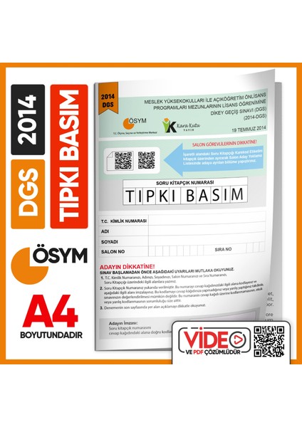 DGS 2014 ÖSYM Tıpkı Basım Çıkmış Soru Deneme Kitapçığı