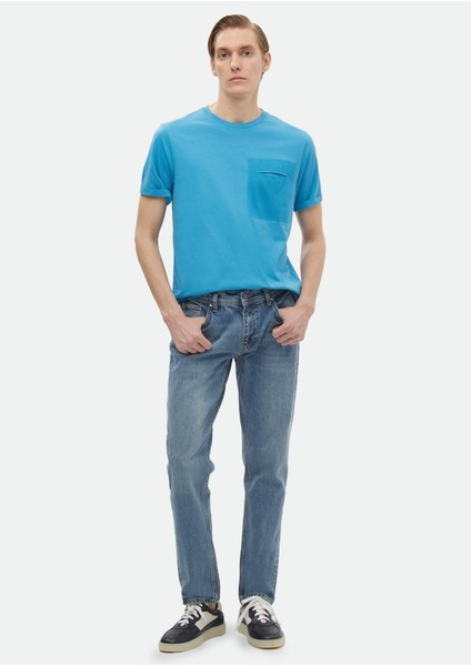 Turkuaz Düz Bisiklet Yaka %100 Pamuk T-Shirt fiyatları