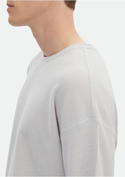 Açık Gri Jakarlı Bisiklet Yaka %100 Pamuk T-Shirt indirimleri