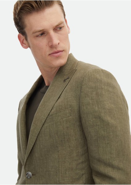 Haki Düz Zeroweight Slim Fit %100 Keten Takım Elbise indirimleri