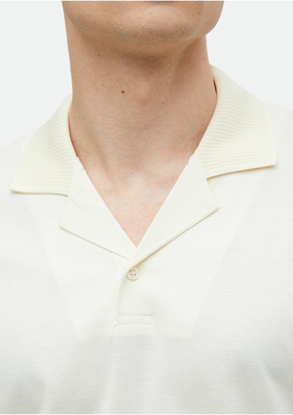 Ekru Düz Küba Yaka %100 Pamuk T-Shirt modelleri