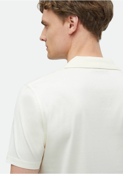 Ekru Düz Küba Yaka %100 Pamuk T-Shirt indirimleri