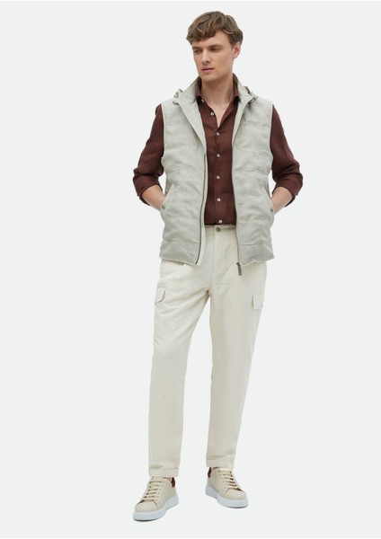 Ekru Regular Fit Kapüşonlu Casual Dokuma Spor Yelek fiyatları