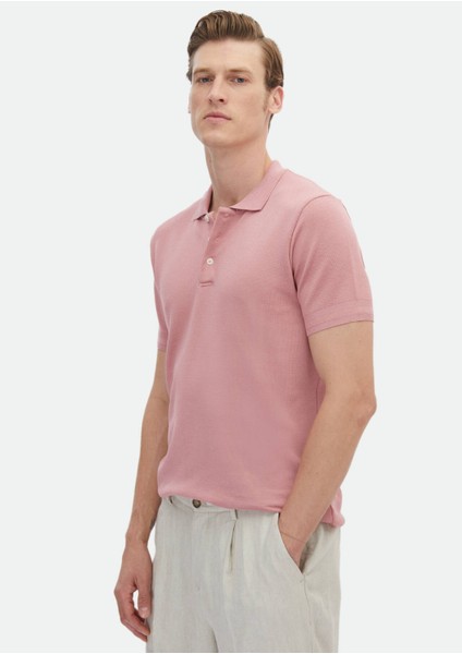Pembe Jakarlı Polo Yaka %100 Pamuk T-Shirt